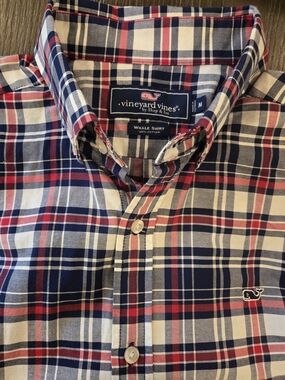 Vineyard Vines Navy, Red and White Plaid Button-Down Shirt